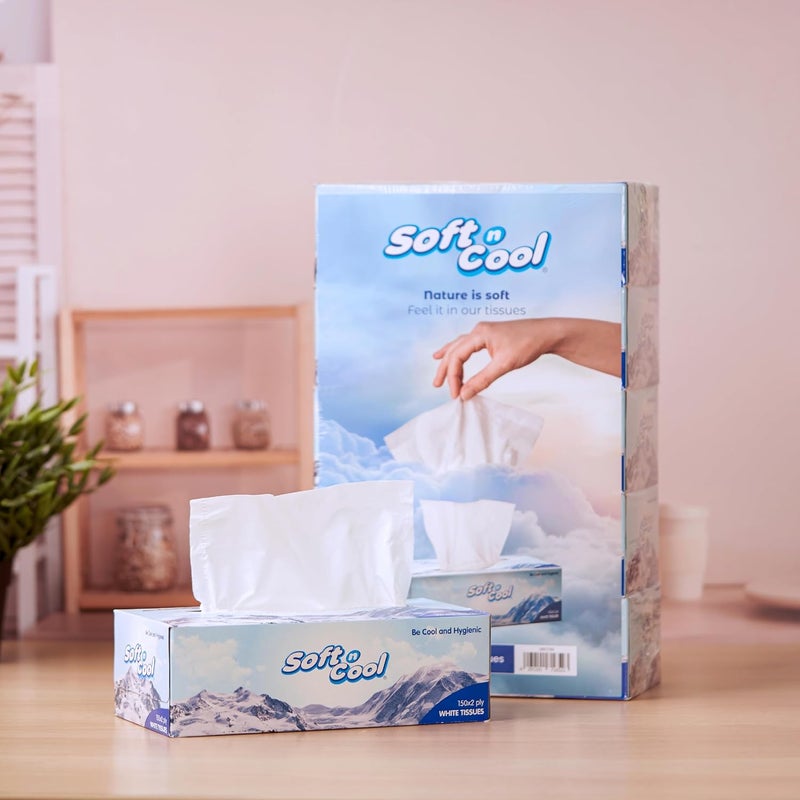 Soft n Cool Highly Absorbent Facial Tissues - 150 Sheets x 2 Ply, 5 Boxes - Image 2